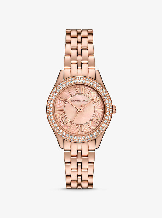Reloj Harlowe mini en tono dorado rosa con incrustaciones
